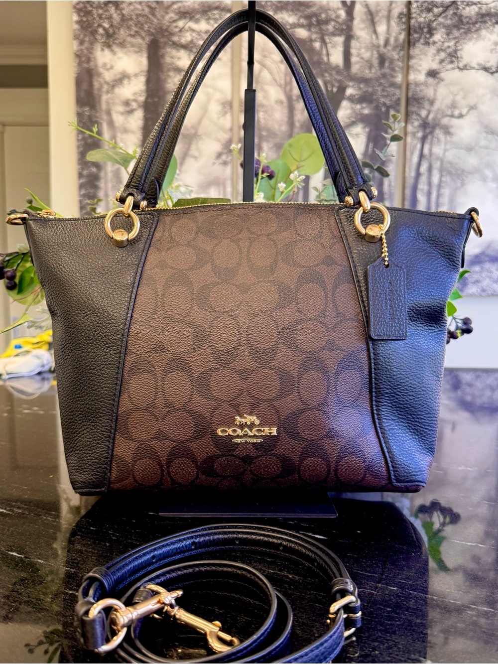 🤎Coach Prairie Satchel Signature Canvas Brown Black Leather Crossbody
